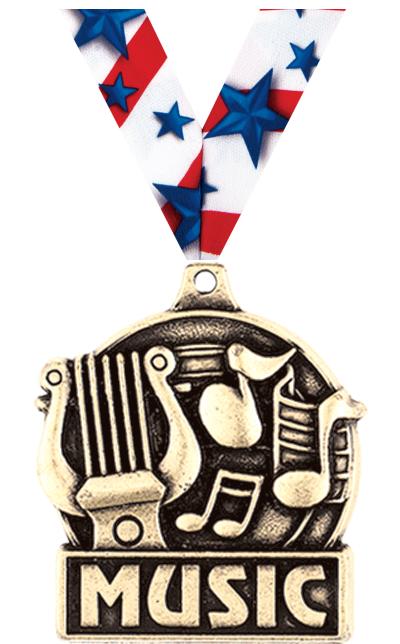 1 3/4" MUSIC MEDAL GOLD