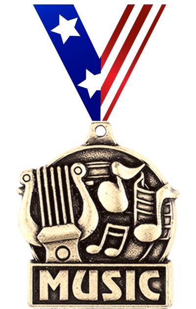 1 3/4" MUSIC MEDAL GOLD