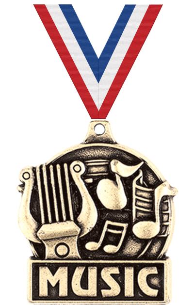 1 3/4" MUSIC MEDAL GOLD