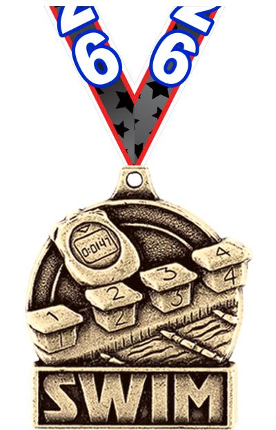 1 3/4" SWIM MEDAL GOLD