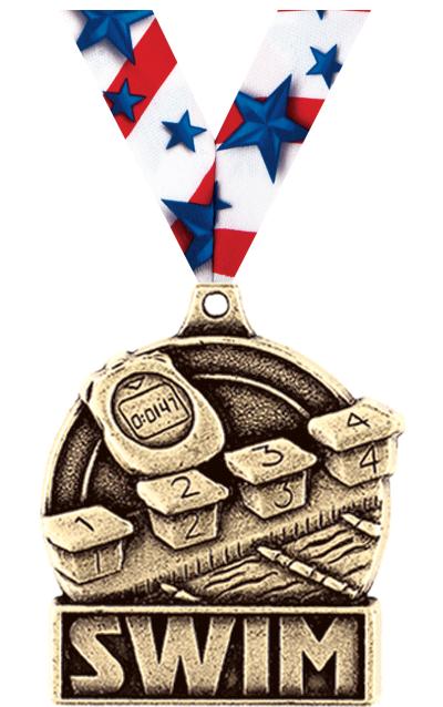 1 3/4" SWIM MEDAL GOLD