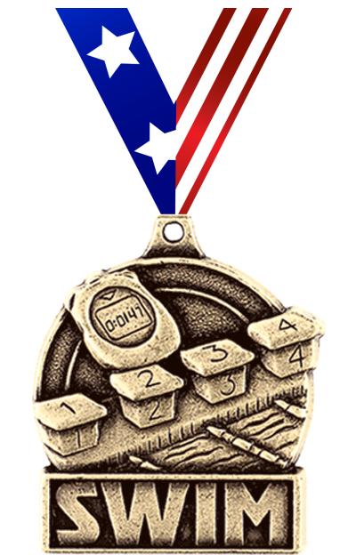 1 3/4" SWIM MEDAL GOLD