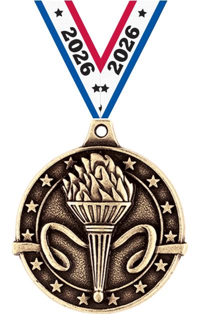 1 3/4" TORCH MEDAL GOLD