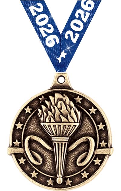 1 3/4" TORCH MEDAL GOLD