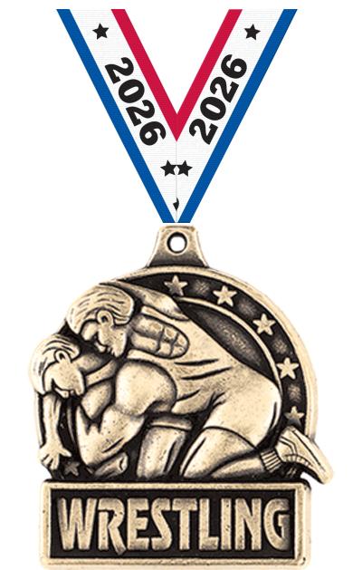 1 3/4" WRESTLING MEDAL GOLD