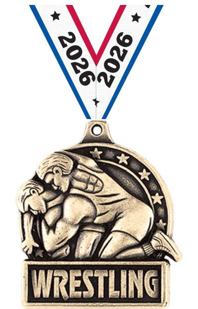 1 3/4" WRESTLING MEDAL GOLD