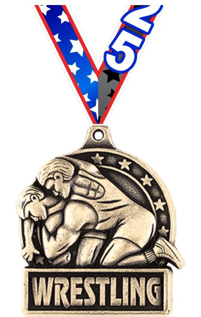 1 3/4" WRESTLING MEDAL GOLD