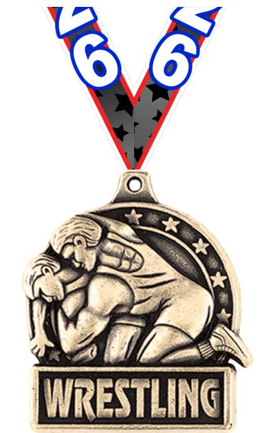 1 3/4" WRESTLING MEDAL GOLD