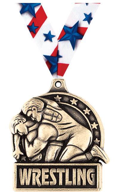 1 3/4" WRESTLING MEDAL GOLD