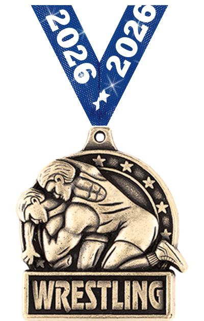 1 3/4" WRESTLING MEDAL GOLD