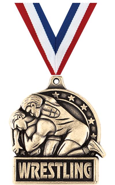 1 3/4" WRESTLING MEDAL GOLD