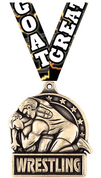 1 3/4" WRESTLING MEDAL GOLD