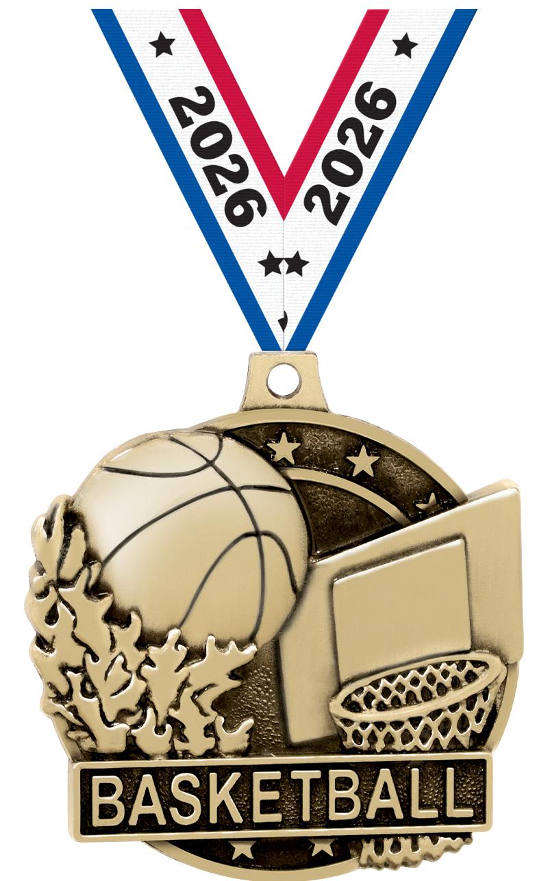 2" 3D BASKETBALL MEDAL GOLD