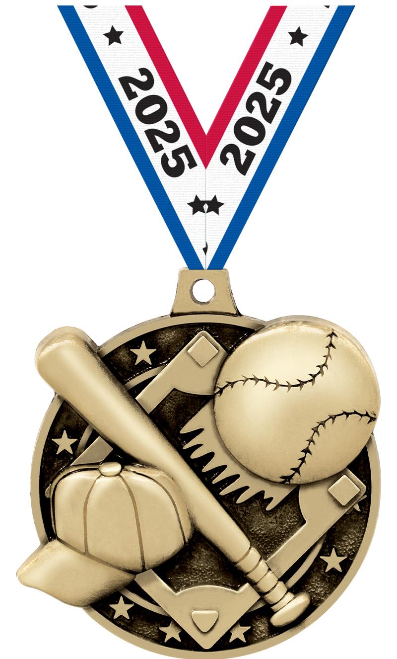 2" 3D BASEBALL MEDAL GOLD