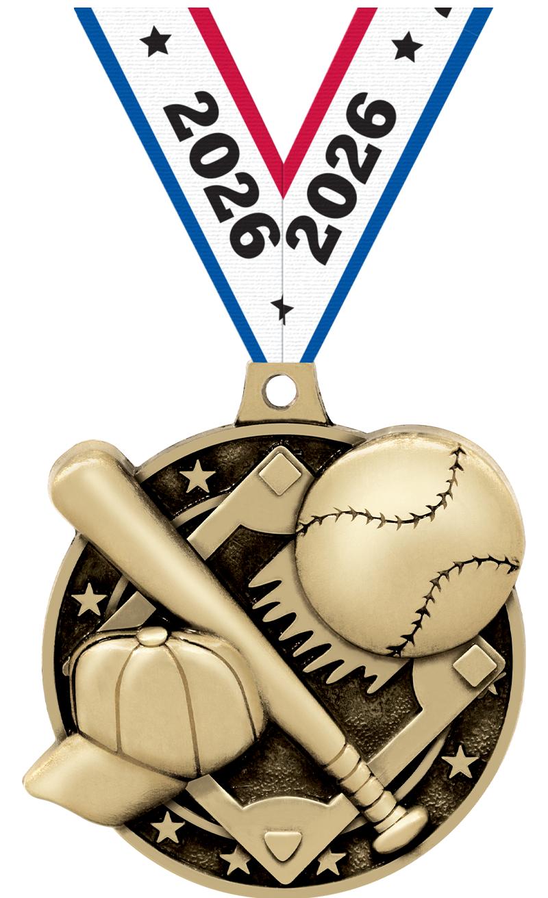 2" 3D BASEBALL MEDAL GOLD