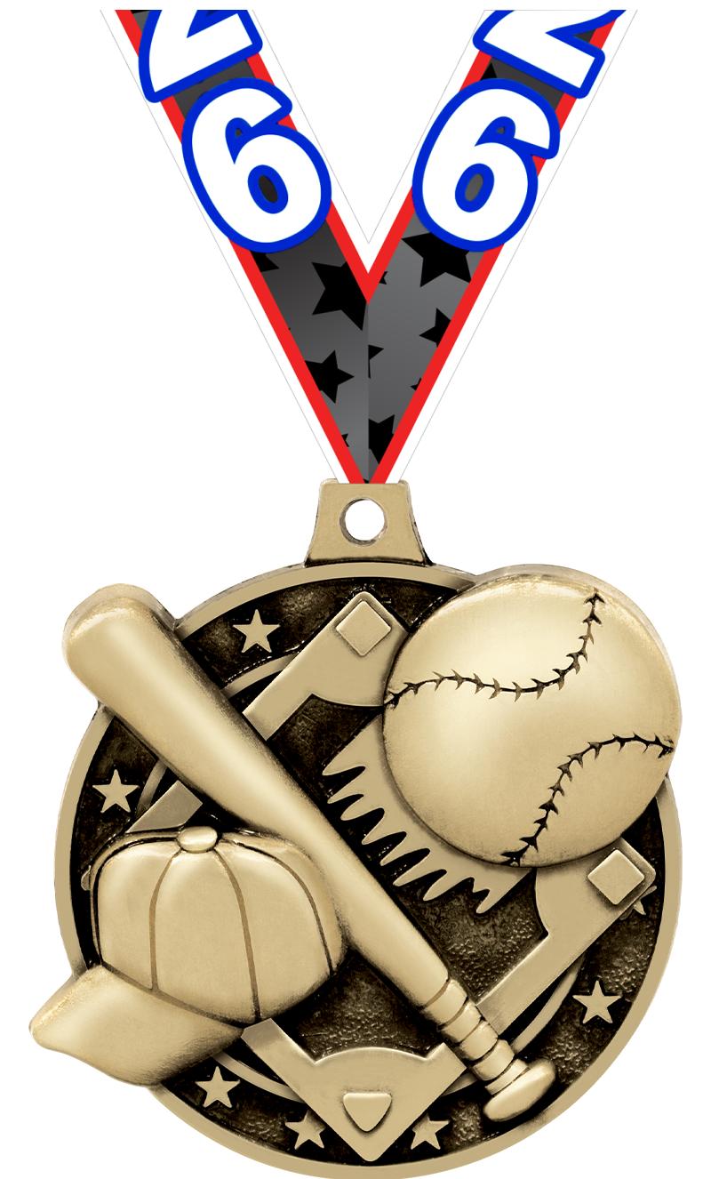 2" 3D BASEBALL MEDAL GOLD
