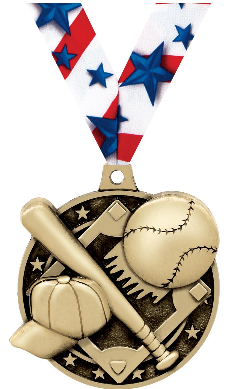 2" 3D BASEBALL MEDAL GOLD