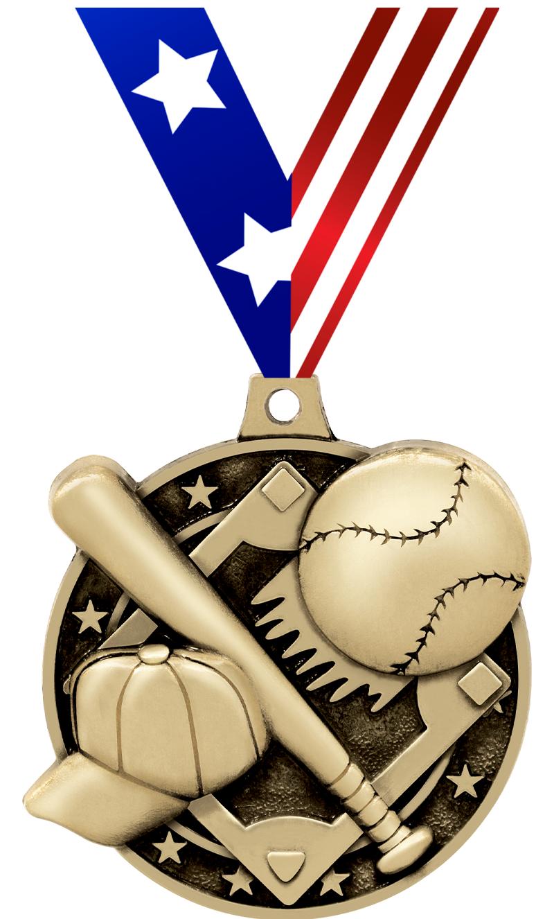 2" 3D BASEBALL MEDAL GOLD