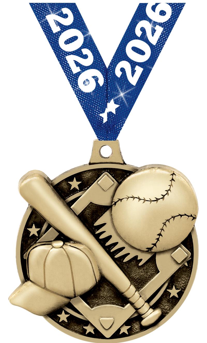 2" 3D BASEBALL MEDAL GOLD