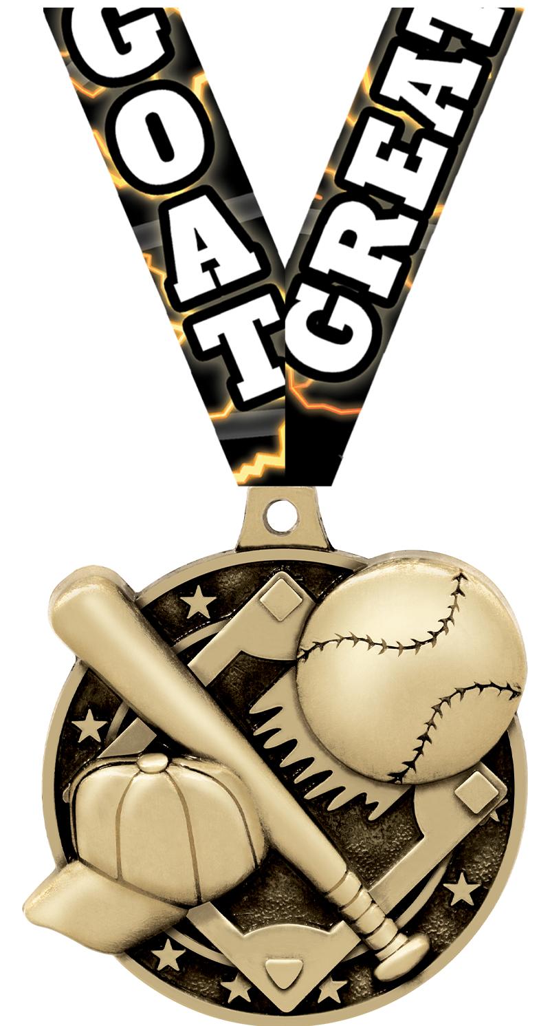 2" 3D BASEBALL MEDAL GOLD