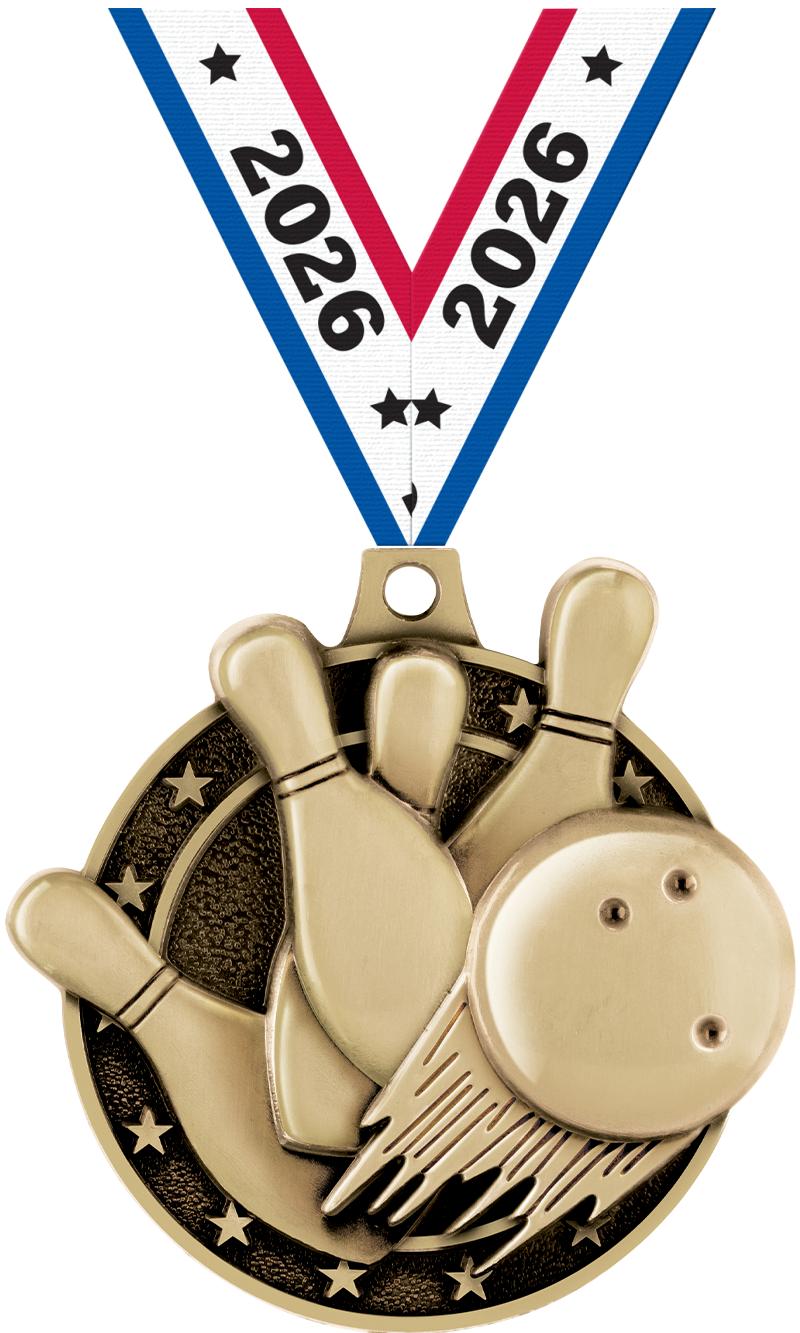 2" 3D BOWLING MEDAL GOLD