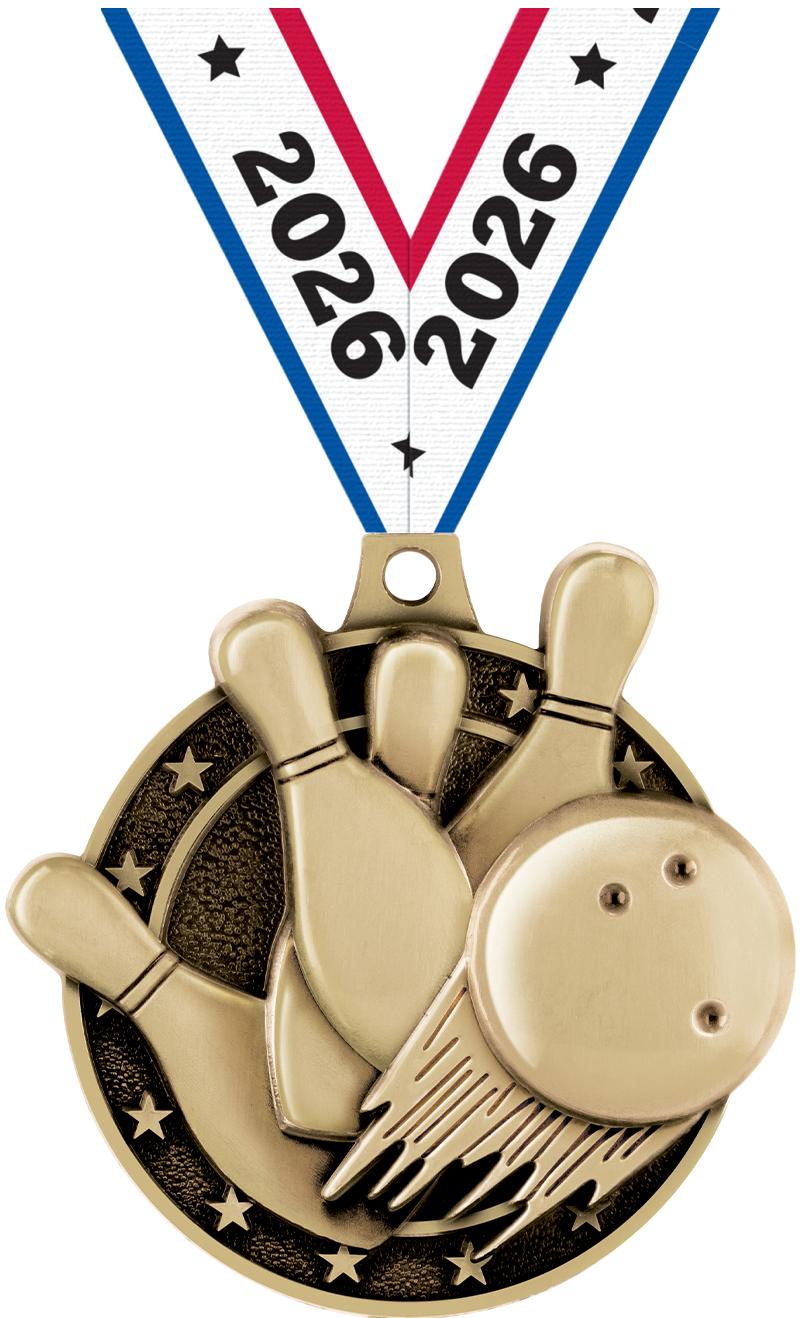 2" 3D BOWLING MEDAL GOLD