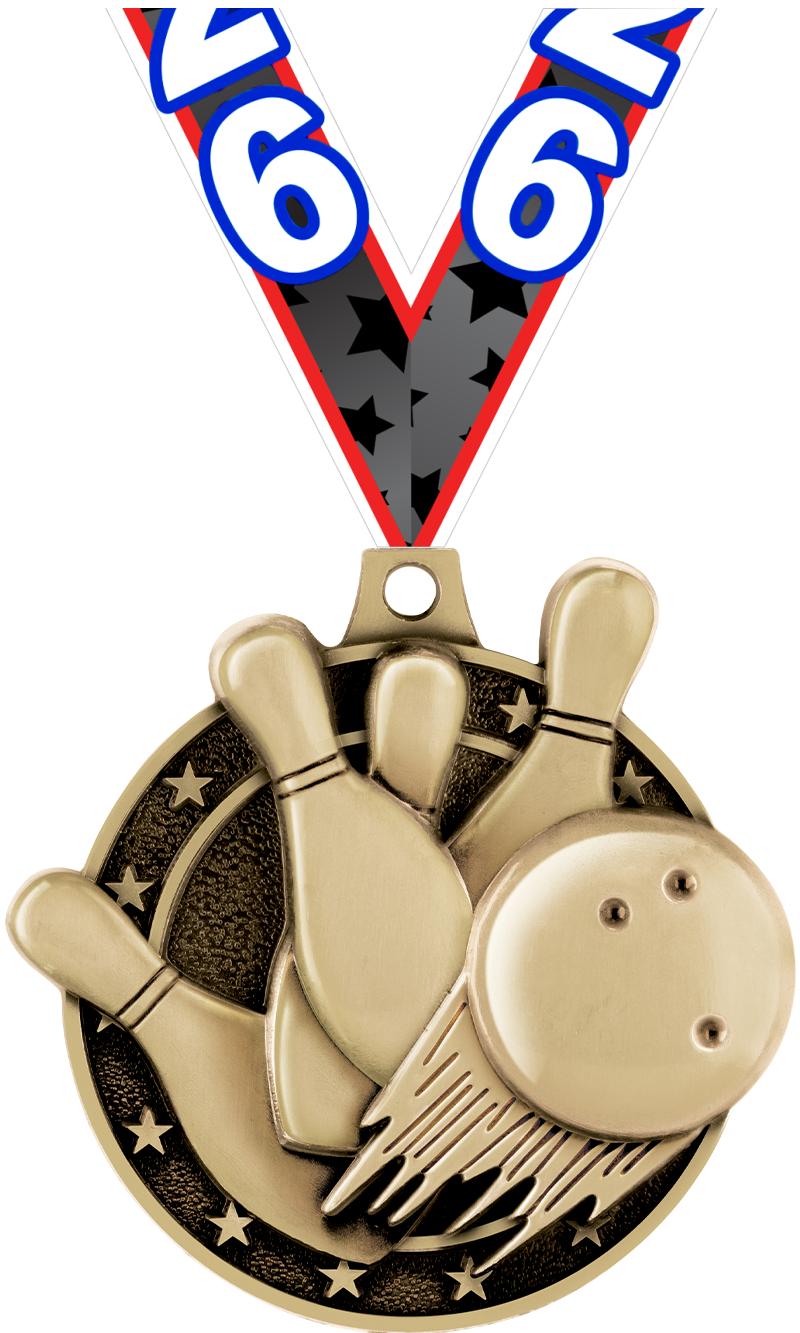2" 3D BOWLING MEDAL GOLD