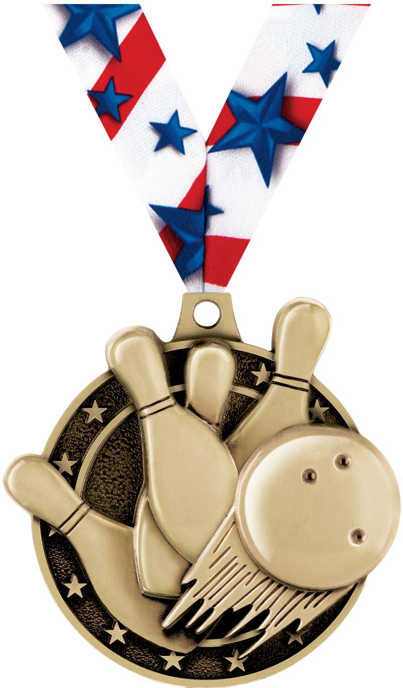 2" 3D BOWLING MEDAL GOLD