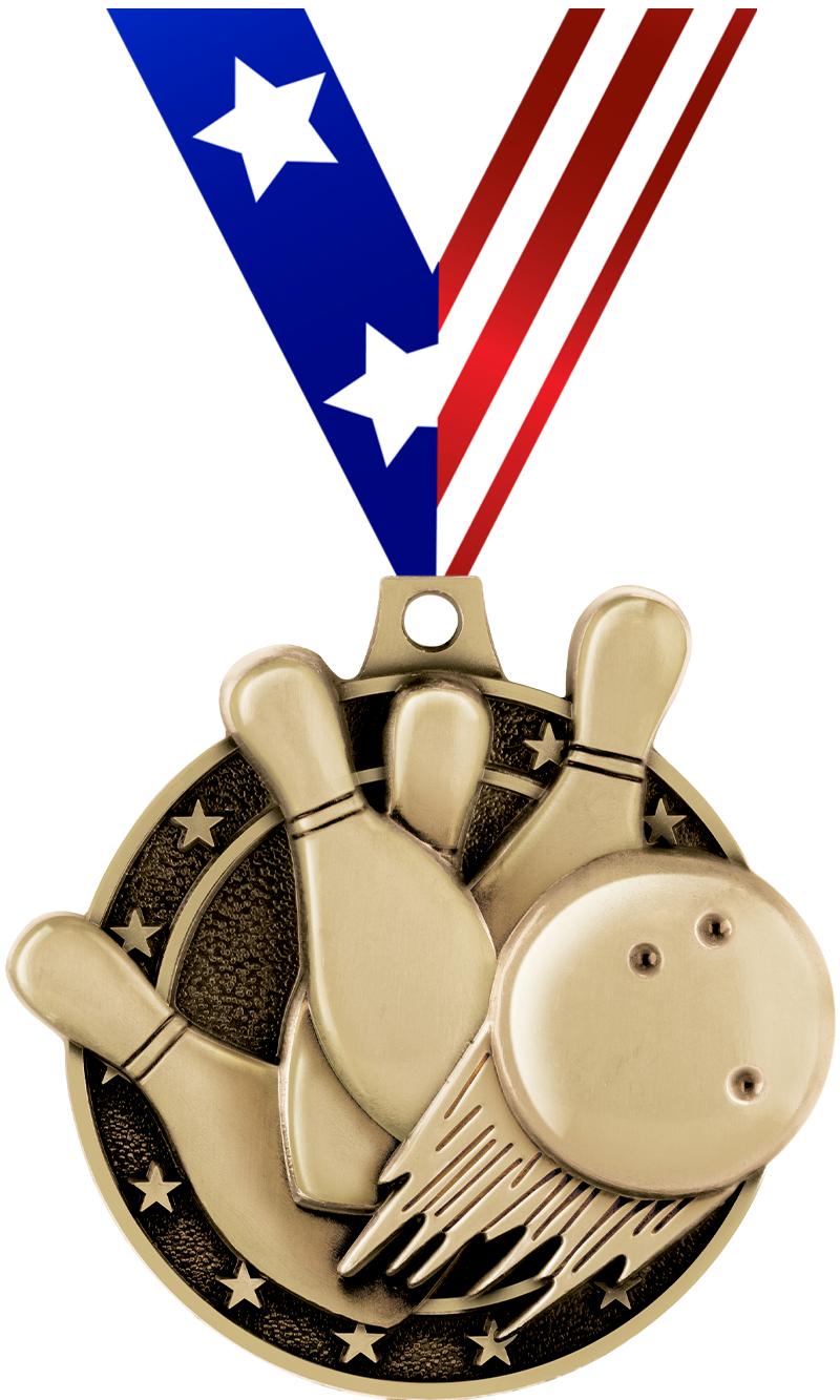 2" 3D BOWLING MEDAL GOLD