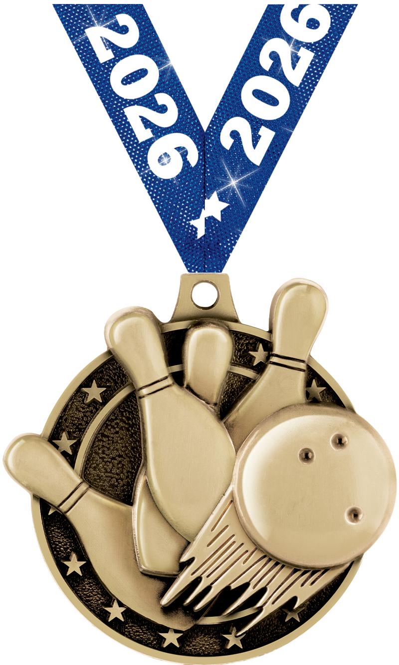 2" 3D BOWLING MEDAL GOLD