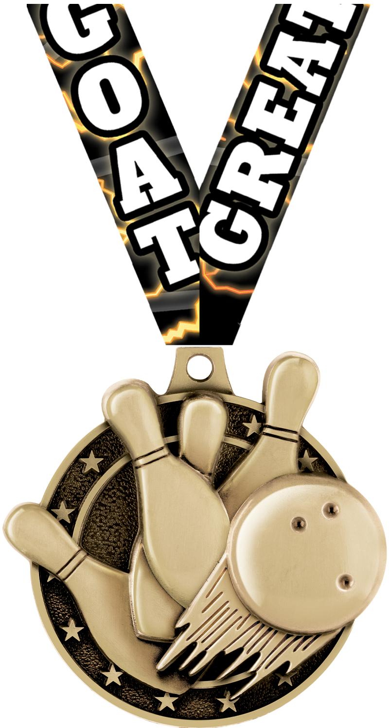 2" 3D BOWLING MEDAL GOLD