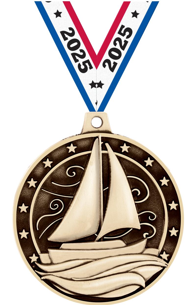 2" 3D SAILBOAT MEDAL GOLD