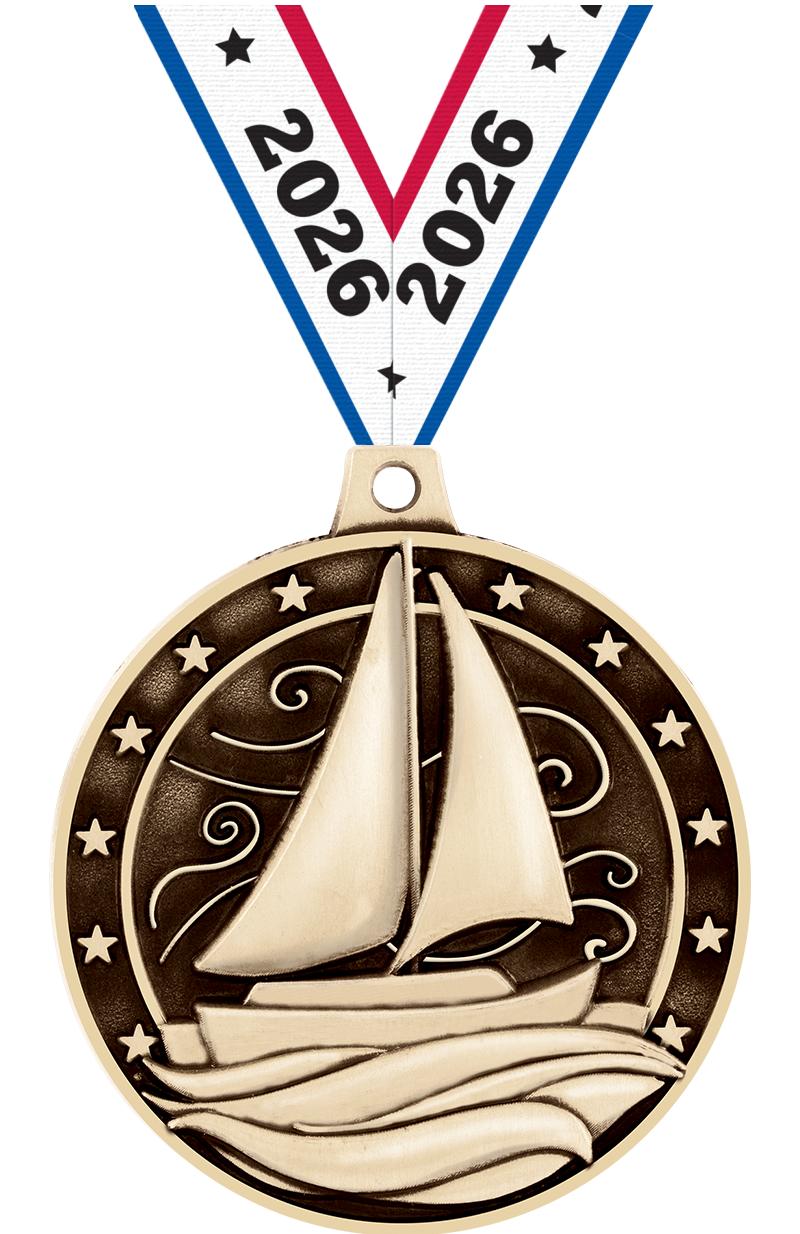 2" 3D SAILBOAT MEDAL GOLD