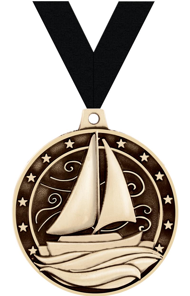 2" 3D SAILBOAT MEDAL GOLD