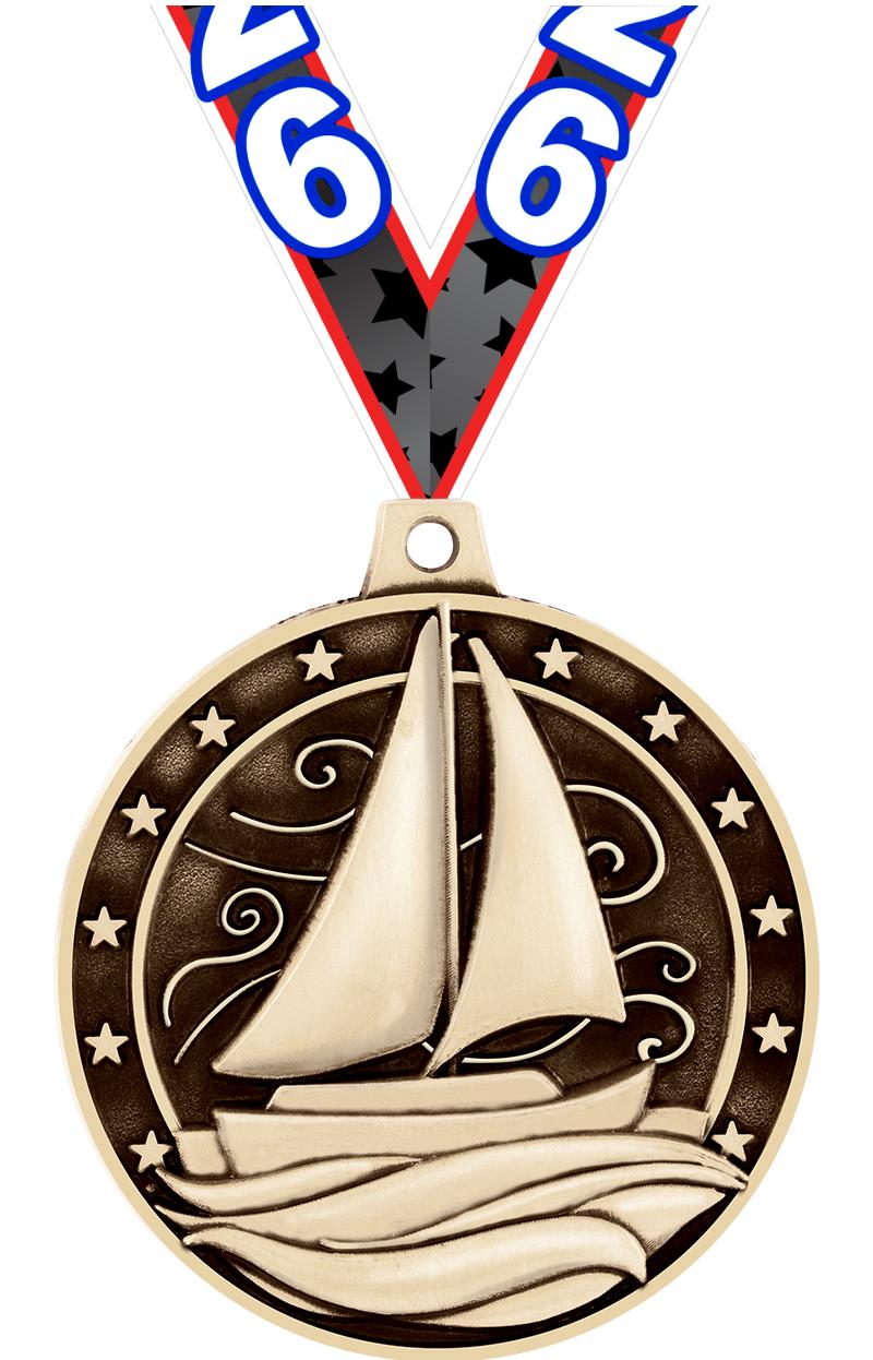 2" 3D SAILBOAT MEDAL GOLD