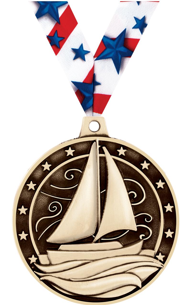 2" 3D SAILBOAT MEDAL GOLD