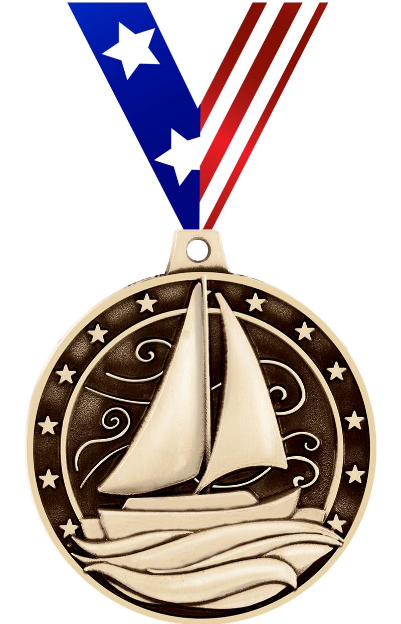 2" 3D SAILBOAT MEDAL GOLD
