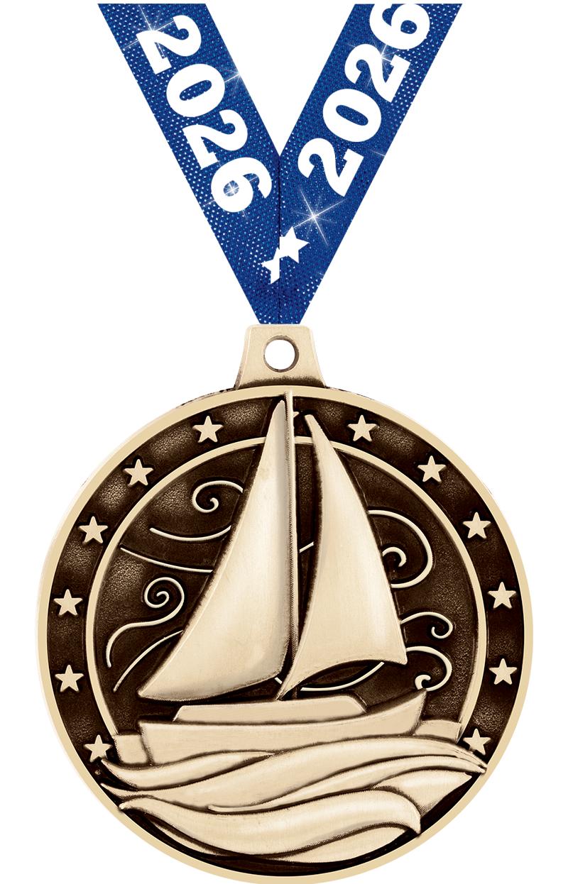 2" 3D SAILBOAT MEDAL GOLD