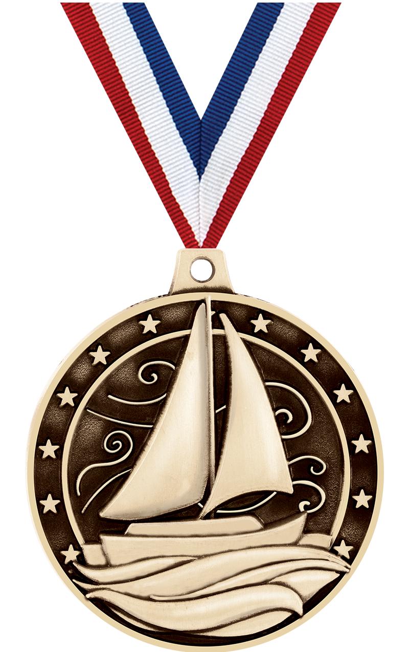 2" 3D SAILBOAT MEDAL GOLD