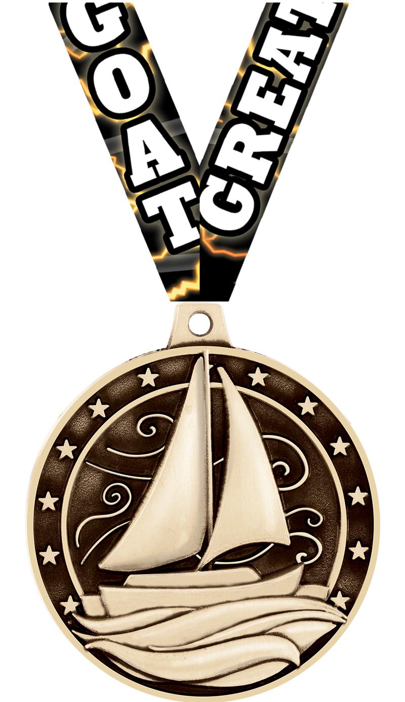 2" 3D SAILBOAT MEDAL GOLD