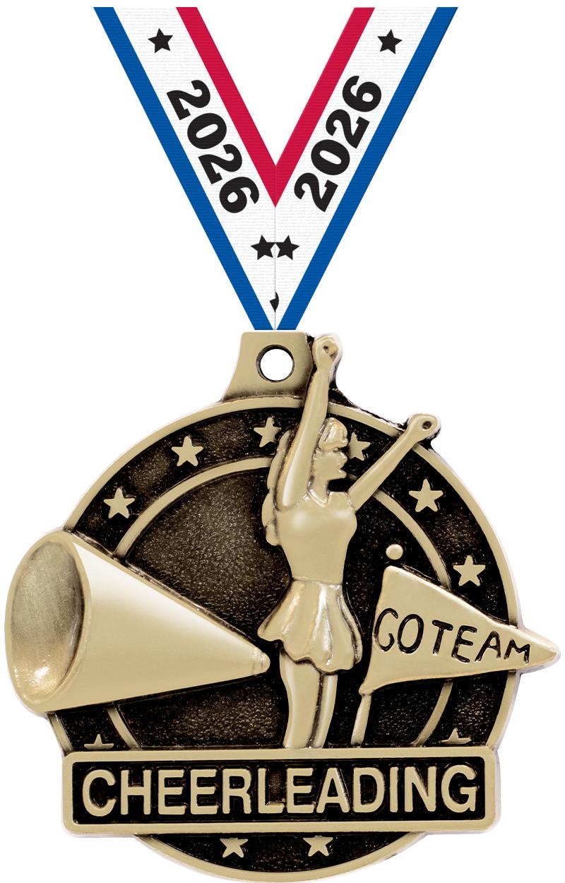 2" 3D CHEERLEADER MEDAL GOLD