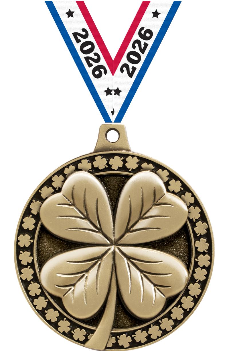 2" 3D 4 LEAF CLOVER MEDAL GLD