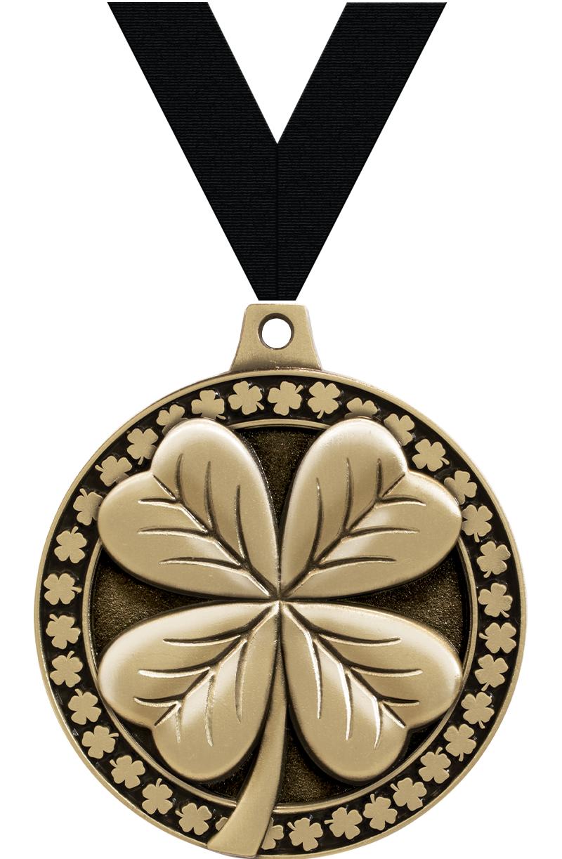 2" 3D 4 LEAF CLOVER MEDAL GLD