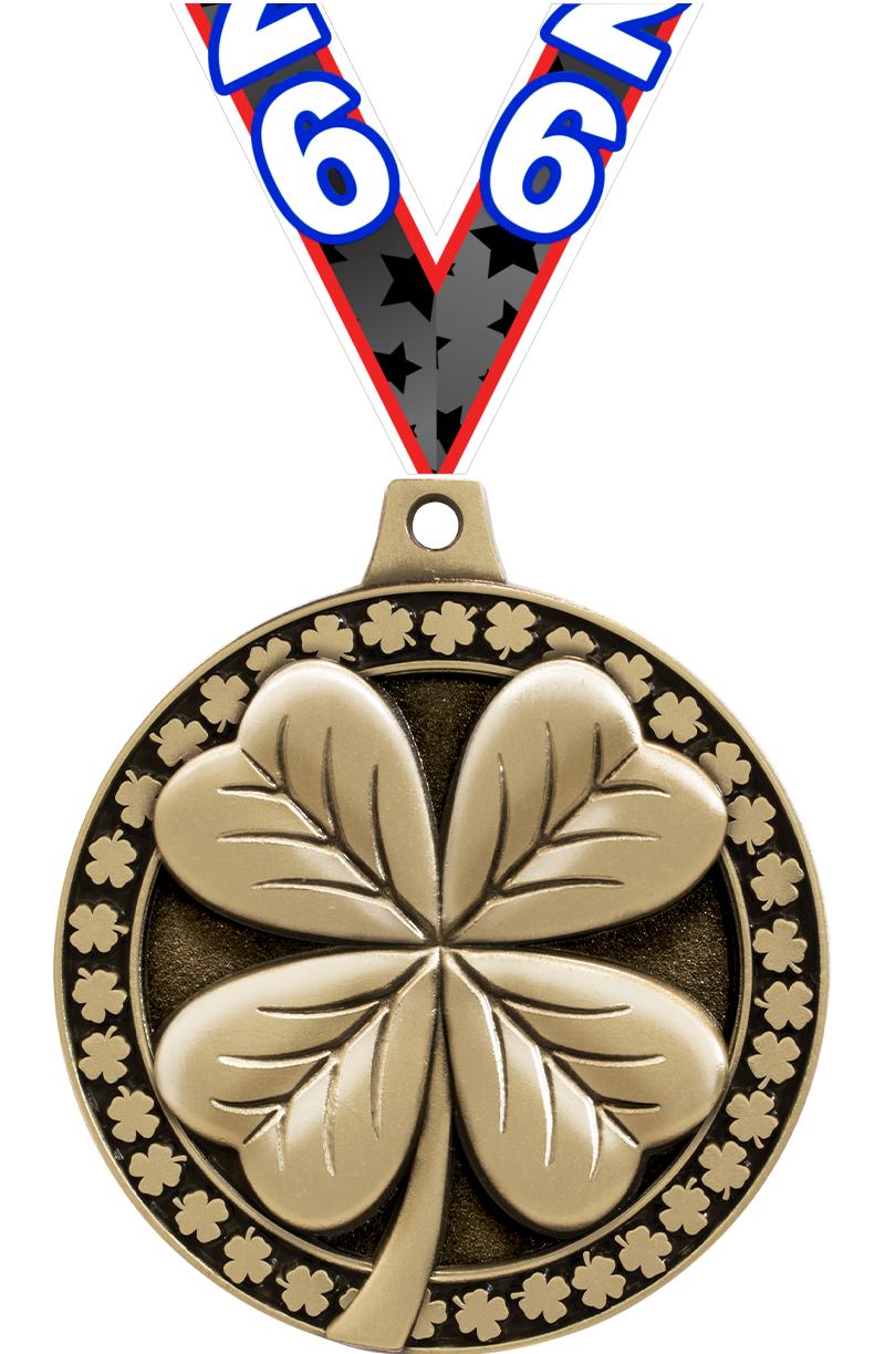 2" 3D 4 LEAF CLOVER MEDAL GLD