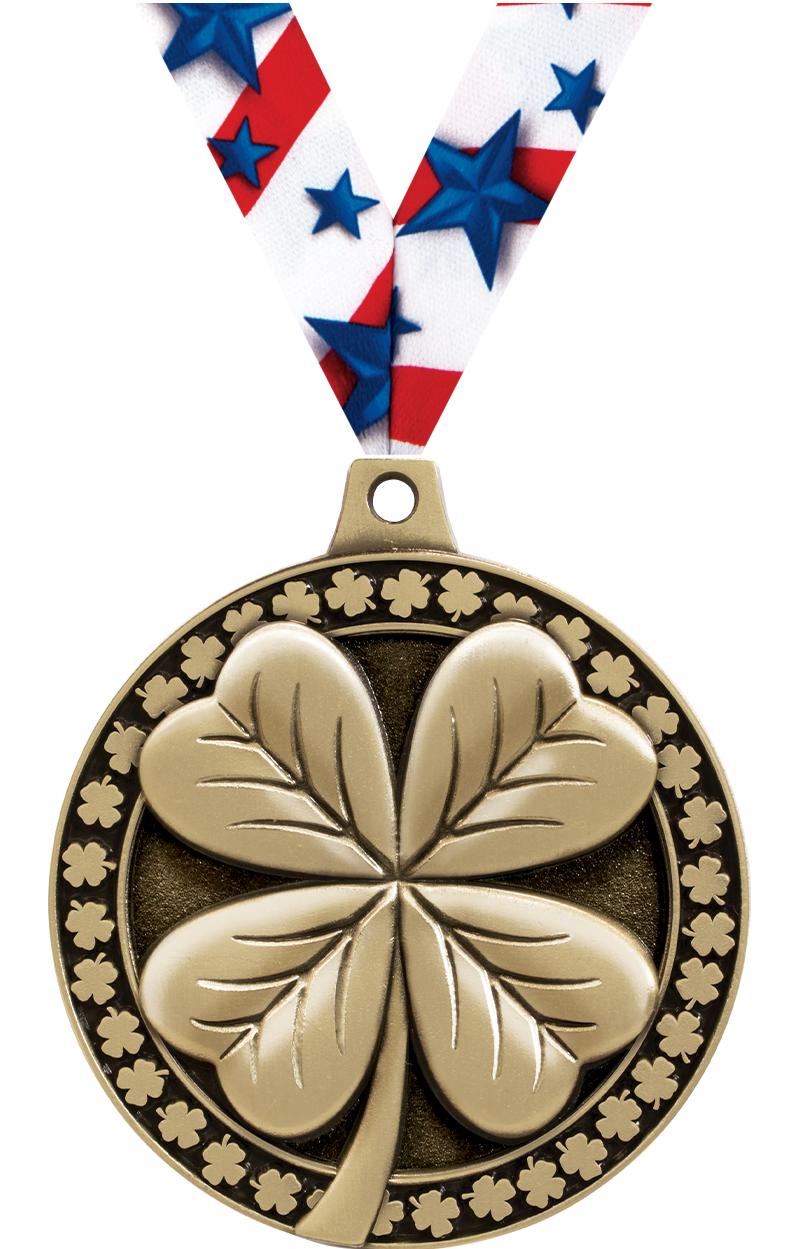 2" 3D 4 LEAF CLOVER MEDAL GLD
