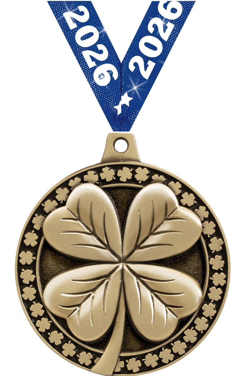 2" 3D 4 LEAF CLOVER MEDAL GLD