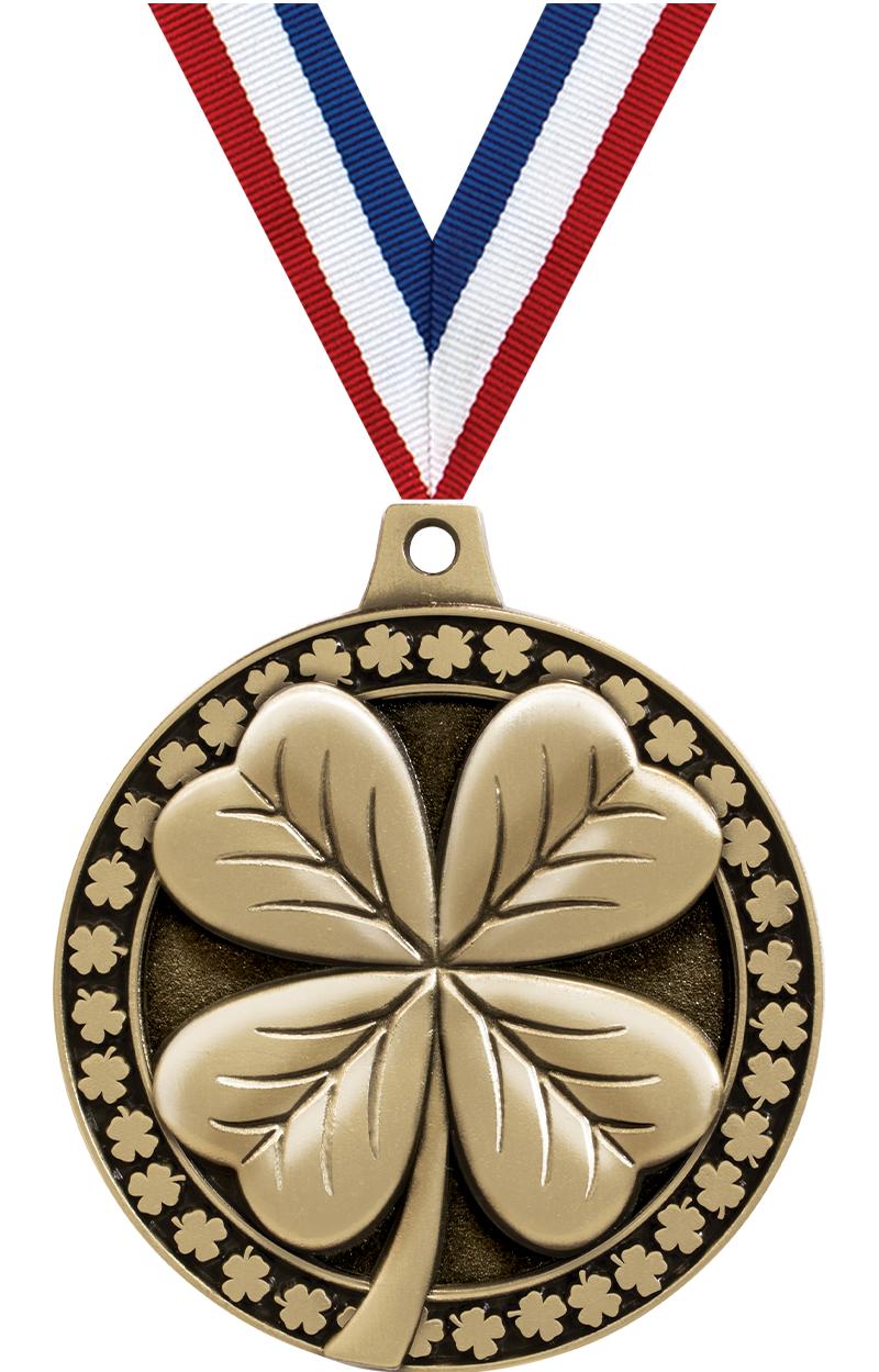 2" 3D 4 LEAF CLOVER MEDAL GLD