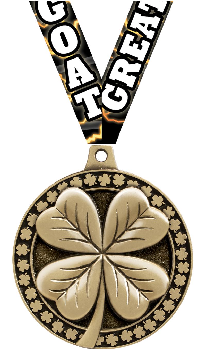 2" 3D 4 LEAF CLOVER MEDAL GLD
