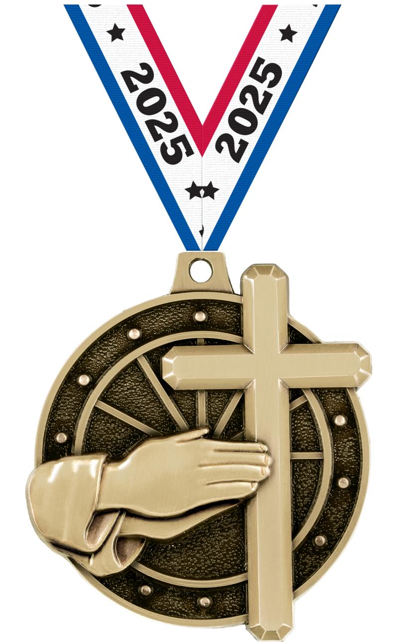 2" 3D CROSS MEDAL GOLD