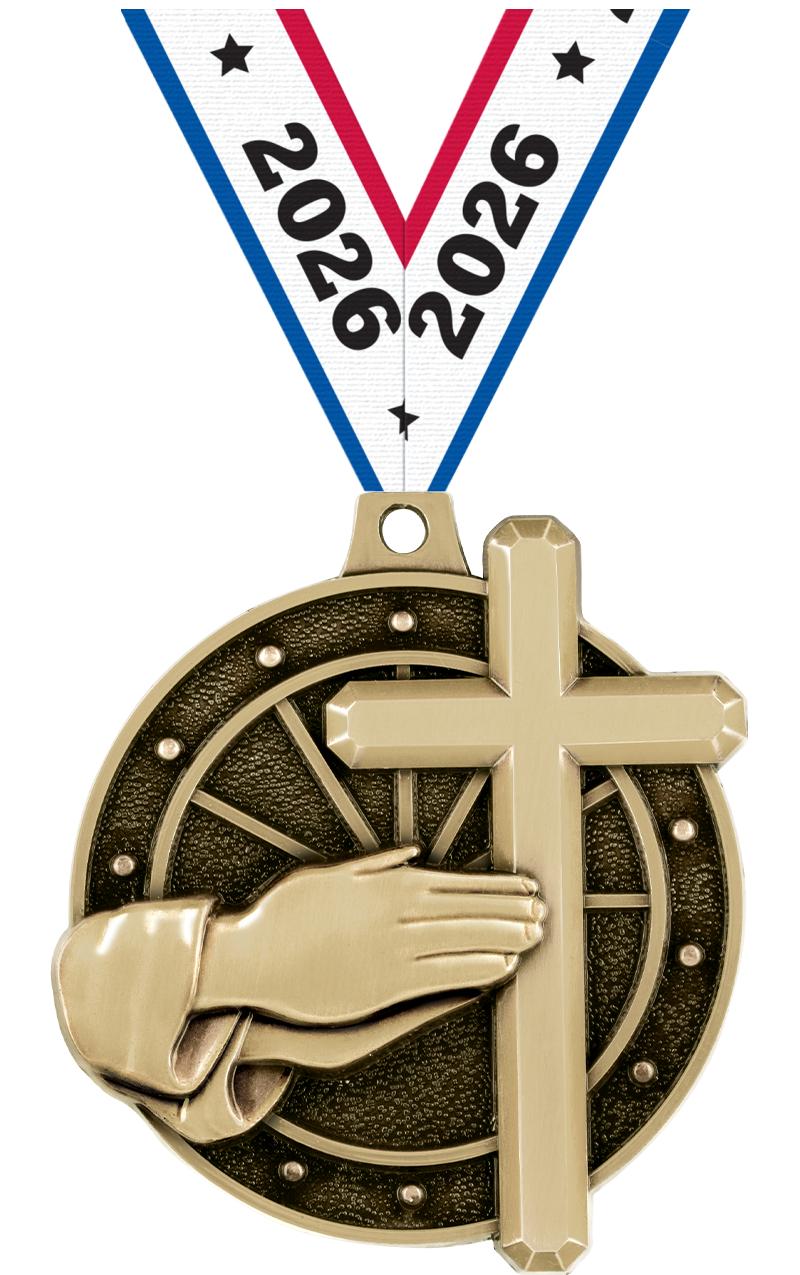 2" 3D CROSS MEDAL GOLD